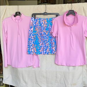 Tribal golf skort, polo and long sleeve shirt